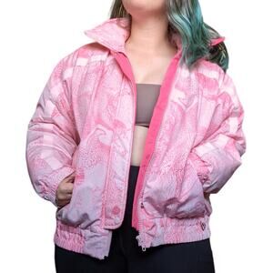 Vintage Obermeyer Printed Pink Puffer Coat Ski Jacket Womens 8 Outerwear Winter
